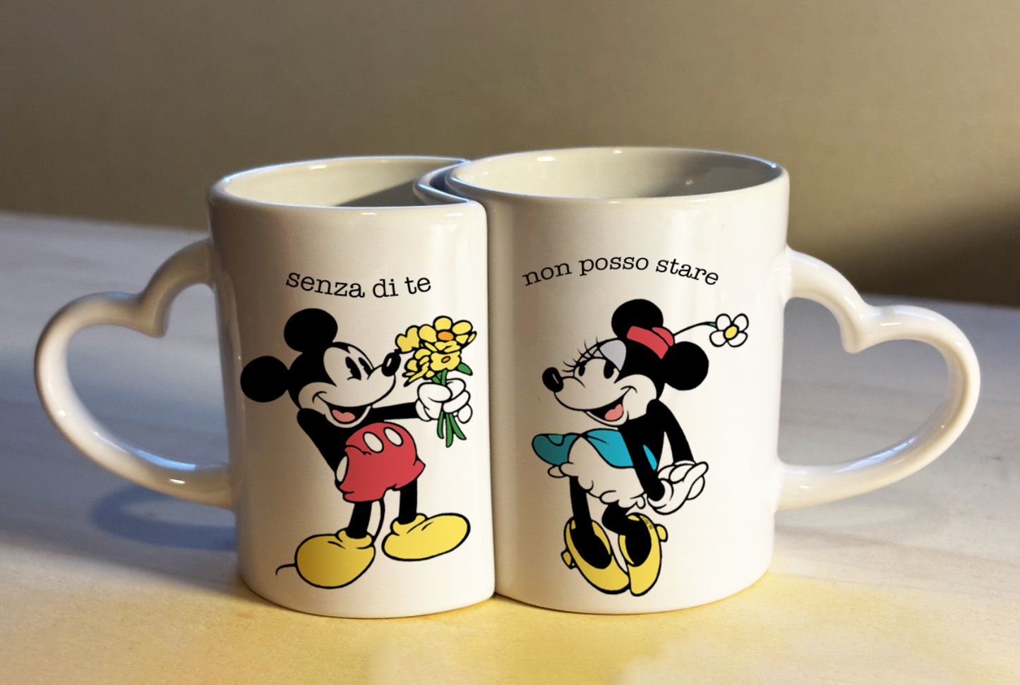 Coppia Tazze Ceramica Manico Cuore Personalizzabili