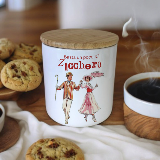 Saliera Zuccheriera e porta caffè in ceramica con tappo in legno personalizzabili