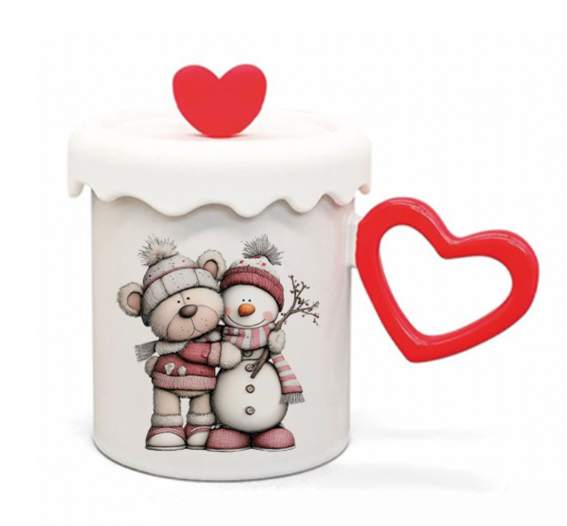 Tazza in Ceramica Personalizzabile 350ml con Manico e Tappo a Cuore | Lavabile in Lavastoviglie | Mug Regalo Natalizio e San Valentino